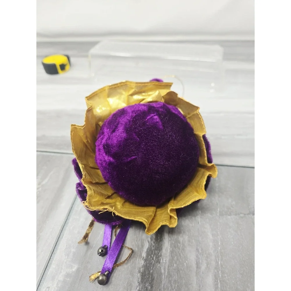 Vintage Santa Head Ornament Or Shelf Sitter White  Purple w Porcelain Face Lot 2